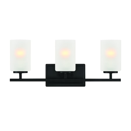 Designers Fountain Carmine 21in 3-Light Matte Black Modern Indoor Vanity Light with Etched Glass Shades D239M-3B-MB